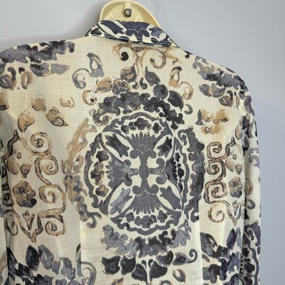 Tory Burch Brigitte Blue Floral Print  Cotton Long-Sleeve Button-Up Blouse Sz 4 - Picture 9 of 12